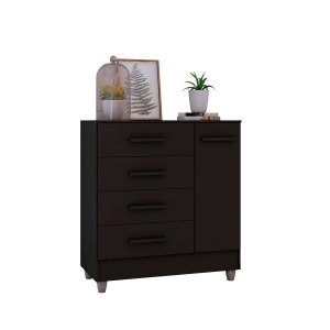 Cômoda Atlanta com 4 Gavetas 1 Porta - Preto