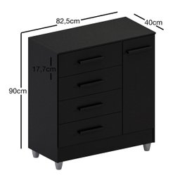 Cômoda Atlanta com 4 Gavetas 1 Porta - Preto - 3