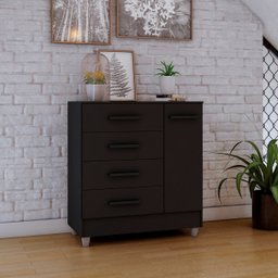 Cômoda Atlanta com 4 Gavetas 1 Porta - Preto - 2