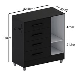 Cômoda Atlanta com 4 Gavetas 1 Porta - Preto - 4