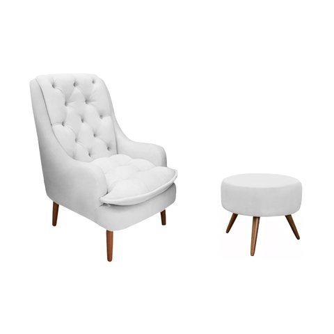Kit Poltrona Lille e Puff Suede Branco - Dominic Decor