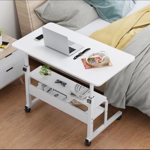 Mesa Notebook 2 Prateleiras Rodinhas Estante Altura Ajustavel Home Office Cama Sofa Gamer Multiuso