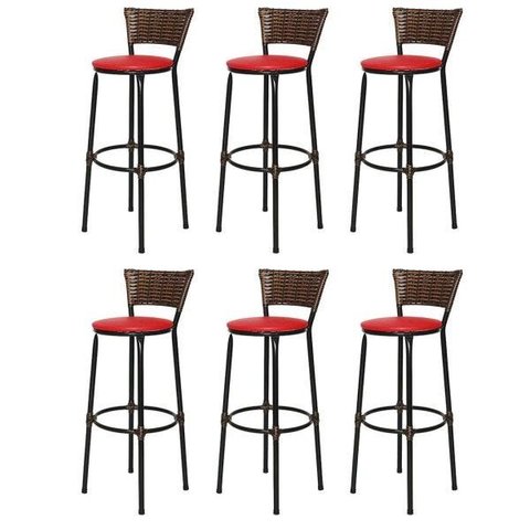 Kit 6 Banquetas Bistrô Aço Junco Capuccino Assento Vermelho