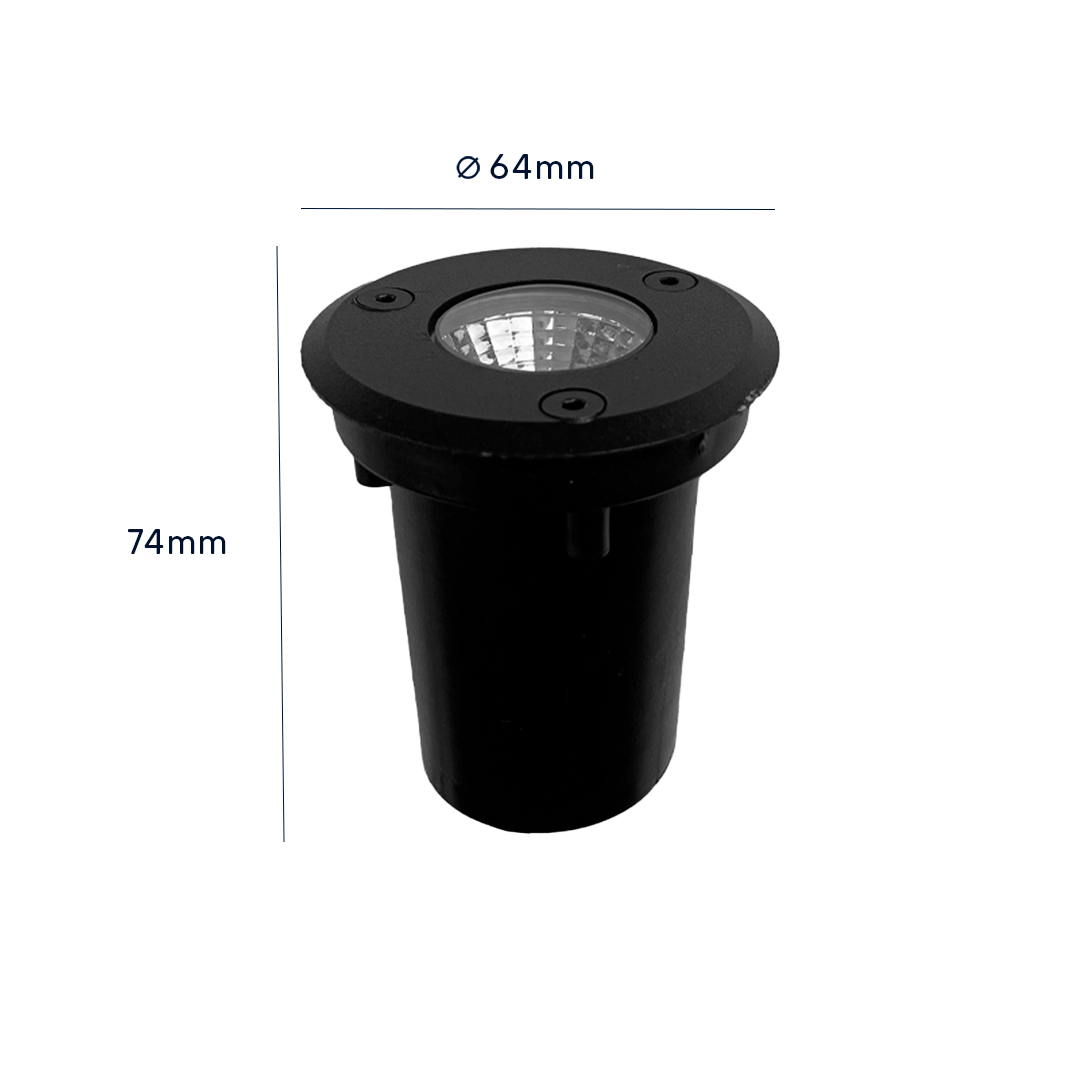 Balizador de Piso Led Redondo Embutir 5w 3000k Branco Quente Bivolt Preto - 3