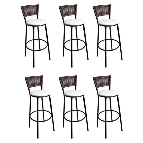 Kit 6 Banquetas Bistrô Aço Hawaii Assento Branco
