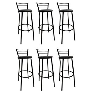 Kit 6 Banquetas Bistrô Aço Pintura Epóxi Preta Assento Preto