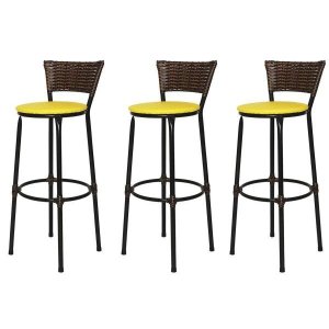 Kit 3 Banquetas Bistrô Aço Junco Capuccino Assento Amarelo