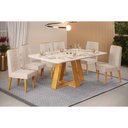 Ver imagem 1 de Conjunto: Mesa Sala Jantar Celeste C/ Tampo Madeirado C/ Vidro Retangular 160x90cm e 6 Cadeiras Lia