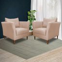 Ver imagem 6 de Kit 3 Poltronas Decorativa Sala de Estar Pés Palito Lubbock Couro Bege - Gran Belo