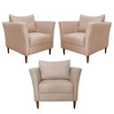 Ver imagem 1 de Kit 3 Poltronas Decorativa Sala de Estar Pés Palito Lubbock Couro Bege - Gran Belo