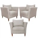 Ver imagem 1 de Kit 3 Poltronas Decorativa Sala de Estar Pés Palito Lubbock Couro Off White - Gran Belo