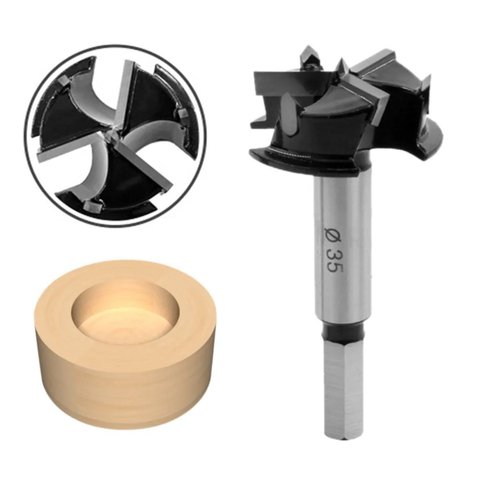 Broca Caneco 3 Flautas 35mm para Dobradiça com Limitador