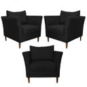 Ver imagem 1 de Kit 3 Poltronas Decorativa Sala de Estar Pés Palito Lubbock Couro Preto - Gran Belo