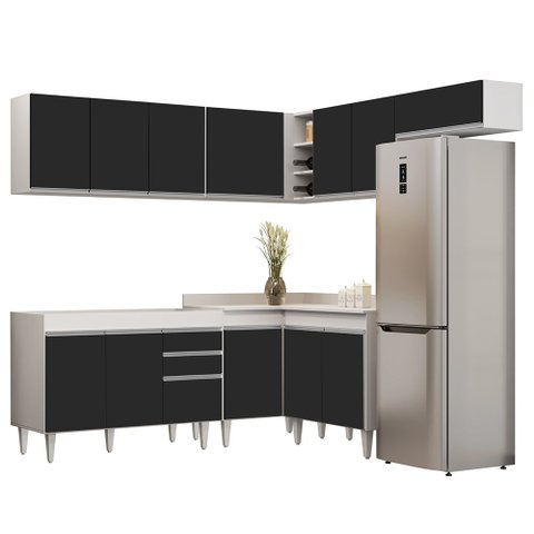 Armário de Cozinha Modulado de Canto 7 Peças Cp19 Balcão sem Tampo Branco/preto - Lumil Lumil Móveis
