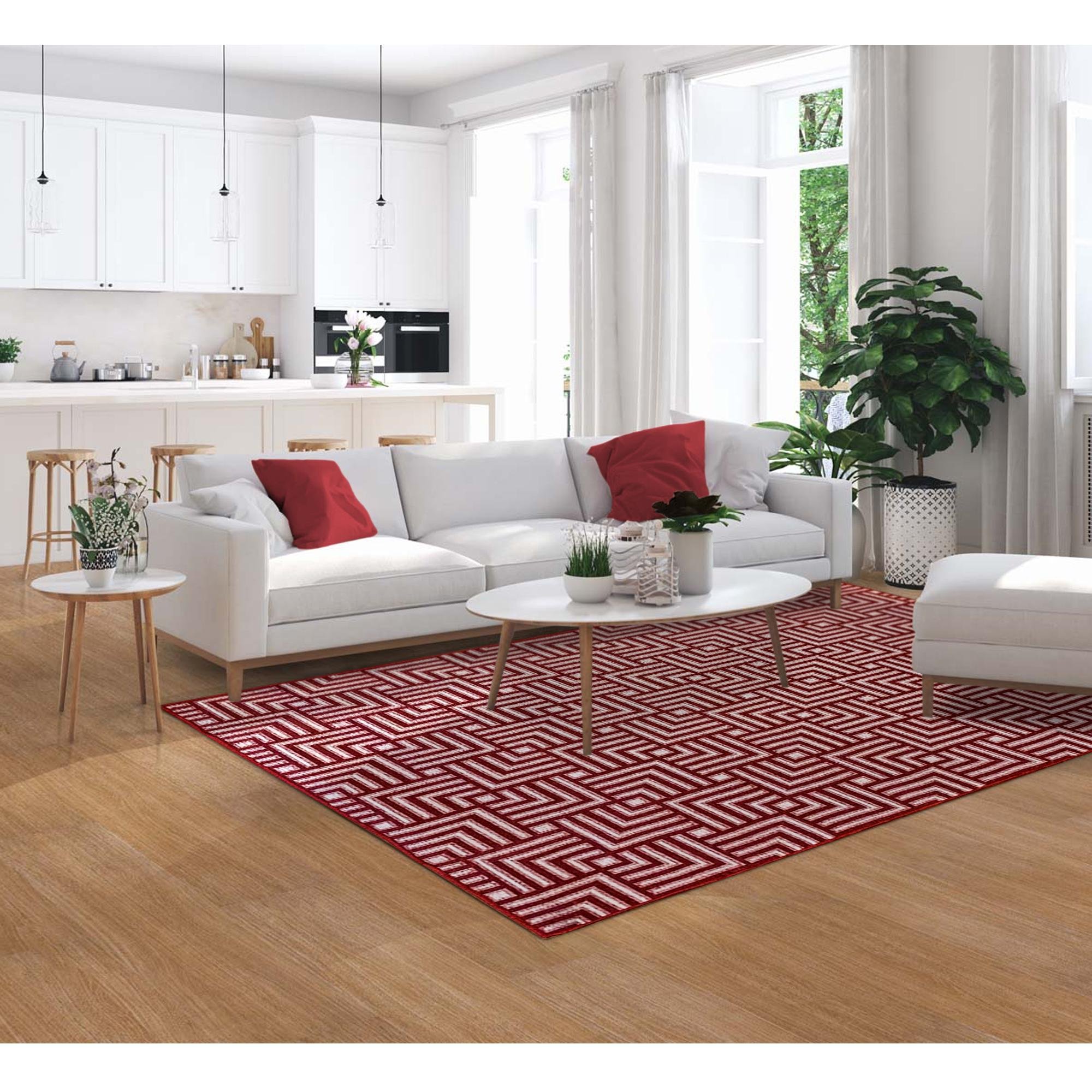 Tapete Sala Moderno Geometrico Tabuleiro 200X250 Cm Vermelho - 3