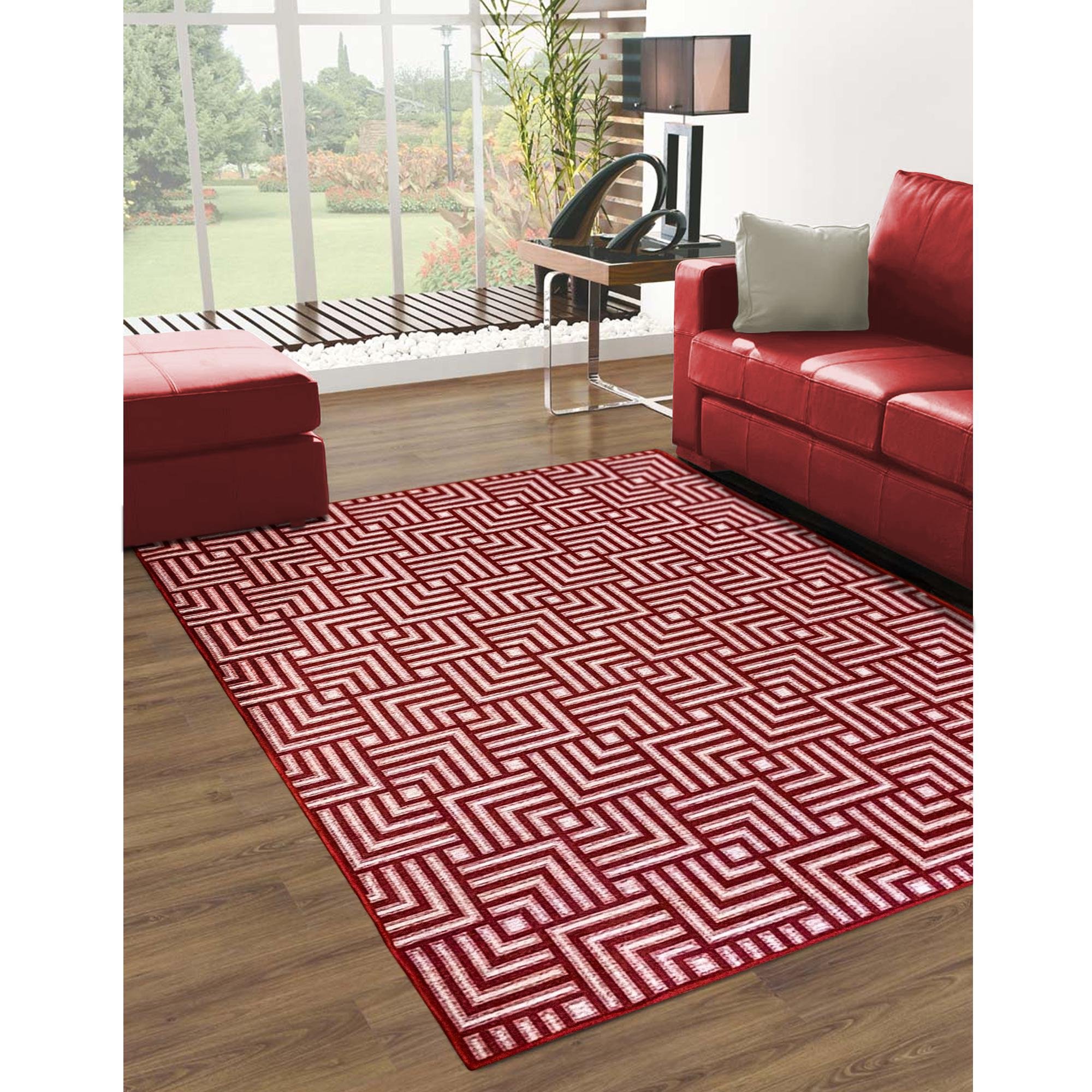 Tapete Sala Moderno Geometrico Tabuleiro 200X250 Cm Vermelho - 2