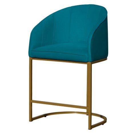 Poltrona Banqueta Decorativa Mia Suede Base Metal Dourada - Estopar Poltrona Mia Suede Azul Turquesa
