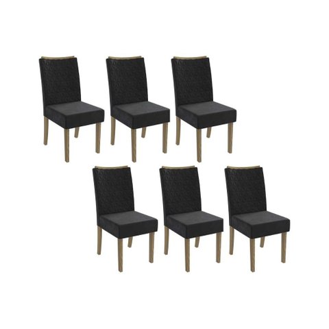 Cadeira Sala de Jantar 2cad129ng Kit 6 Un Nogueira/suede Preto A038 - Kappesberg