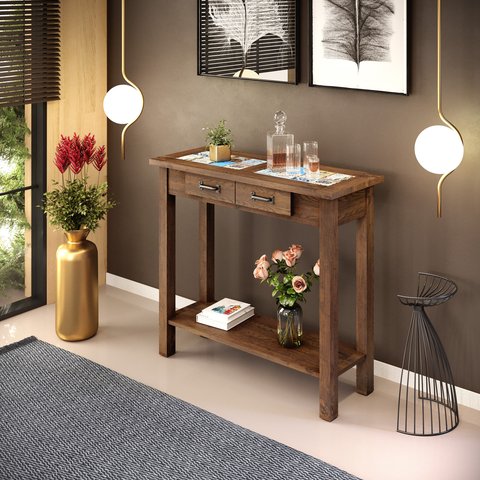 Aparador Sala de Estar Rústico Madeira Pinus Imbuia