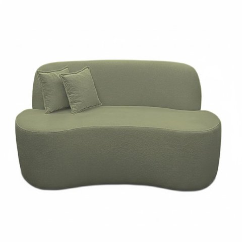 Sofá Ondulado Orgânico Pequeno 2 Lugares Sala Bouclé:bouclé Verde