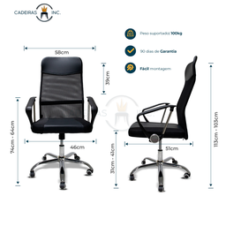 Kit 2 Cadeiras de Escritório Presidente Cairo com Relax Regulagem Giratória Mesh Pretas - 6