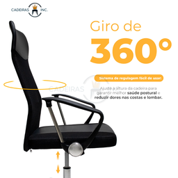 Kit 2 Cadeiras de Escritório Presidente Cairo com Relax Regulagem Giratória Mesh Pretas - 4
