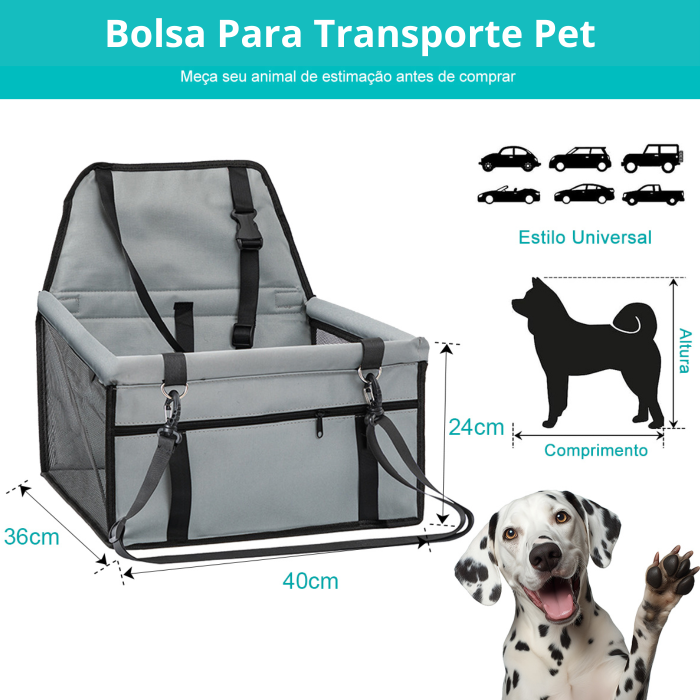 Cadeirinha Assento Pet Carro Transporte Cão Gato Cinza - 3