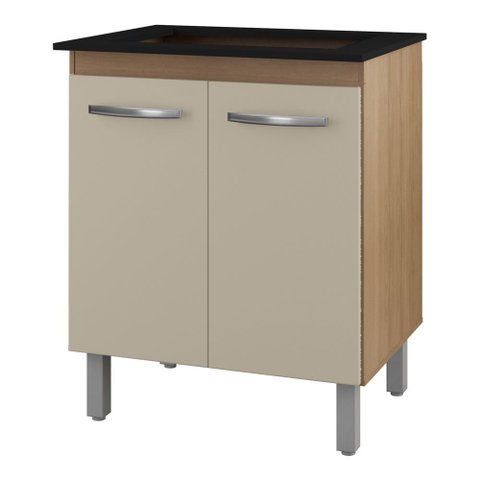 Balcão para Cooktop Jady 70cm 02 Portas com Tampo Recortado Savana Off White - Desk Design