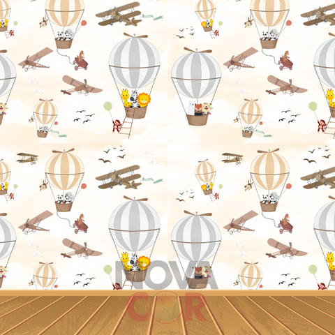 Papel de Parede Infantil Bichinho Balão Avião 1m²