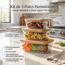 Ver imagem 4 de Kit Potes Herméticos de Vidro Retangulares com Tampa de Bambu Organizador de Cozinha