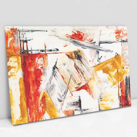 Quadro Decorativo em Canvas Abstrato Mármore Amarelo e Vermelho TaColado Borda Infinita 60 x 40cm