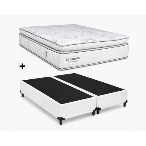 Cama Box Base Queen Branco Colchão New Freedom Molas Ensacadas 158x198 - Ortobom