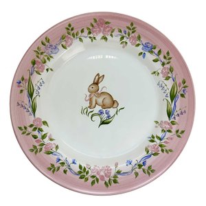 Prato Raso em Cerâmica Páscoa Jardim Florido Rosa 27cm Luiz Salvador