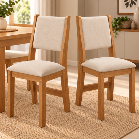 Conjunto Kit 2 Cadeiras Sala de Jantar Almofadada Confortável Cozinha Linho