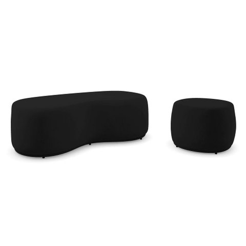 Conjunto 02 Puffs Decorativos Living Aisha Orgânico Suede Preto - Desk Design