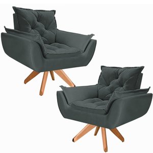 Kit 02 Poltrona Opala Giratória Base Madeira Suede - Navega Móveis Kasa Sofá Opala Base Giratória Ma