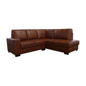 Sofá de Couro Canto Marrocos 2 Lugares com Chaise Direita - Conhaque com Brilho