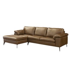 Sofá de Couro Asti 3 Lugares com Chaise Esquerda - Marrom Bicolor - 1