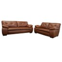 Ver imagem 1 de Conjunto Sofá de Couro Marselha 3 e 2 Lugares - Conhaque com Brilho