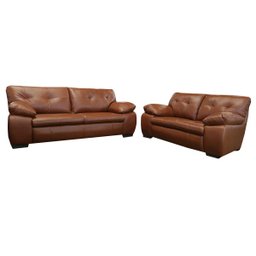 Conjunto Sofá de Couro Marselha 3 e 2 Lugares - Conhaque com Brilho - 1