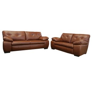 Conjunto Sofá de Couro Marselha 3 e 2 Lugares - Conhaque com Brilho