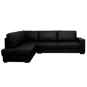 Sofá de Couro Canto Marrocos 3 Lugares - Chaise Esquerda - Preto