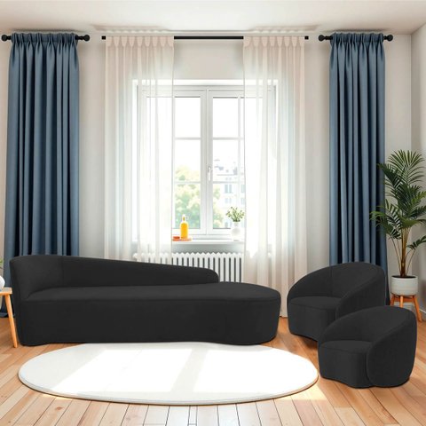 Kit Divã Recamier Orgânico França 220cm Lado Direito e 2 Poltronas Amore Bouclé