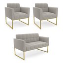 Ver imagem 1 de Namoradeira e 2 Poltronas Industrial Dourado Elisa Bouclê Cinza D03 - D'Rossi