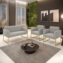 Ver imagem 2 de Namoradeira e 2 Poltronas Industrial Dourado Elisa Bouclê Cinza D03 - D'Rossi