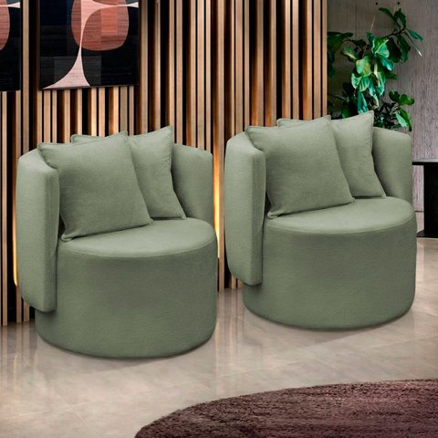 Kit 2 Poltrona Orgânica Maya Boucle Verde Redonda Decorativa - Arkell