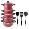 Jogo de Panelas Alumínio Caçarola 5 Peças + Concha Escumadeira Espátula Silicone Inox - 1