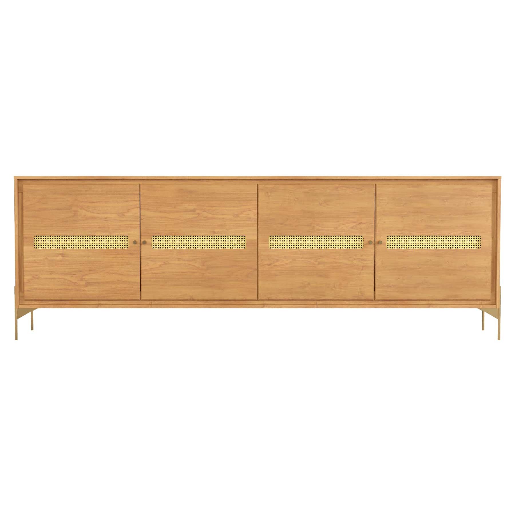 Balcão Buffet Paraty 220 Cm Laminado Madeira Pés Metal e Palhinha Amêndoa