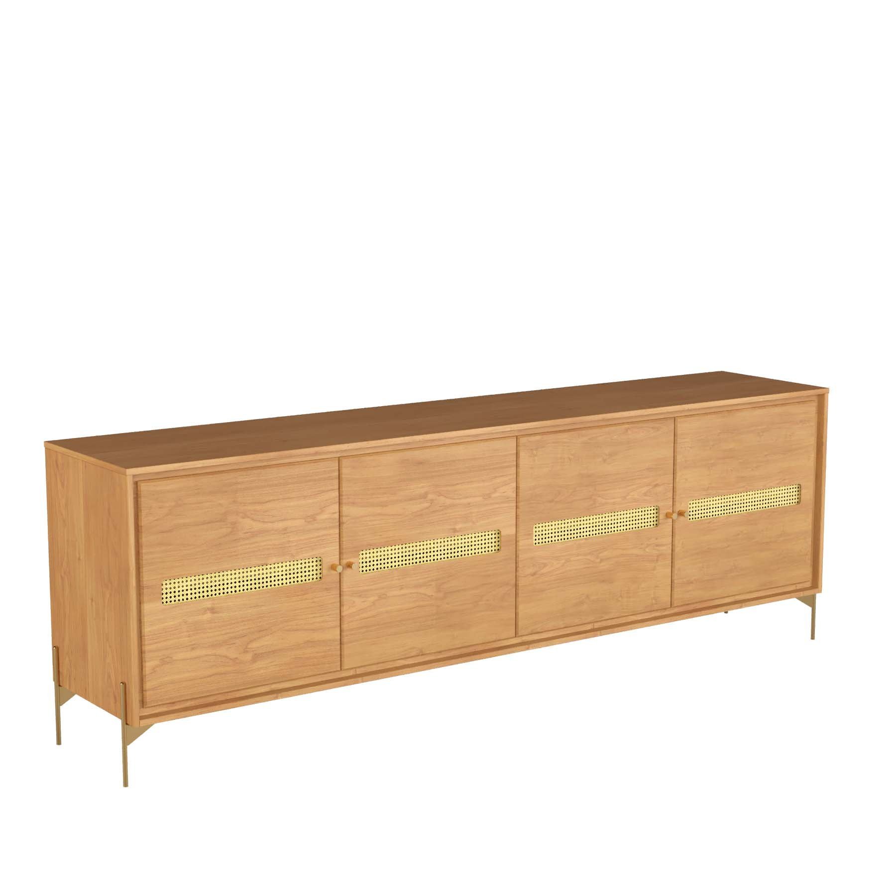 Balcão Buffet Paraty 220 Cm Laminado Madeira Pés Metal e Palhinha Amêndoa - 2