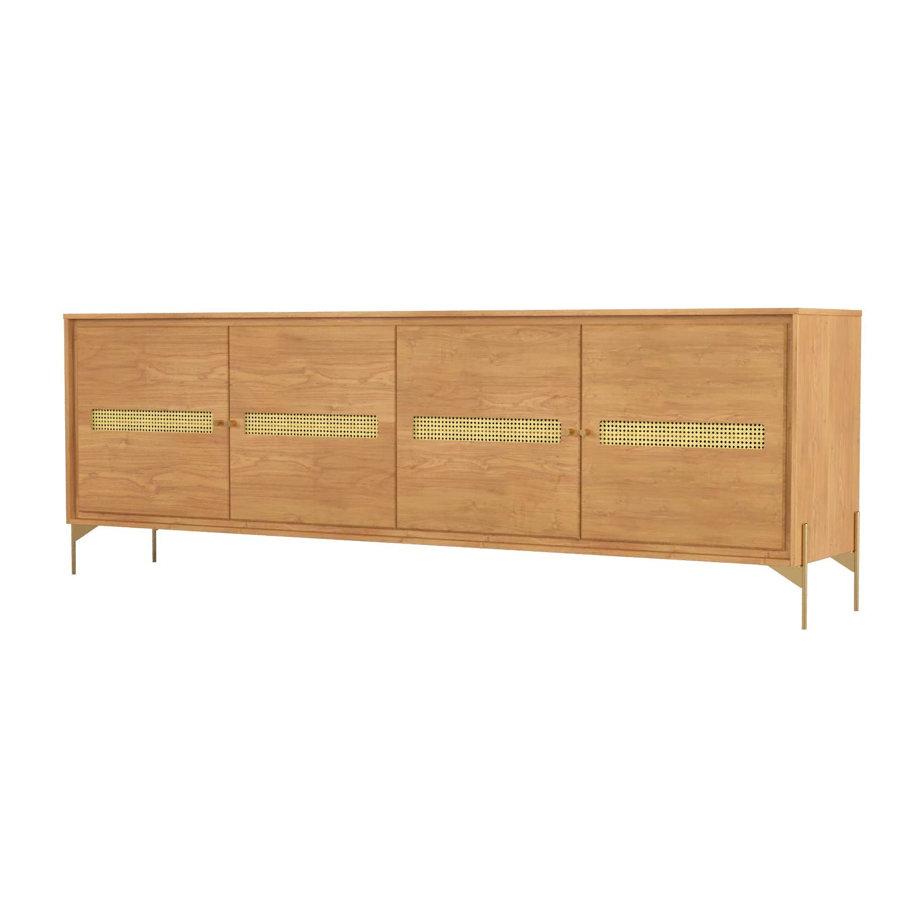 Balcão Buffet Paraty 220 Cm Laminado Madeira Pés Metal e Palhinha Amêndoa - 3